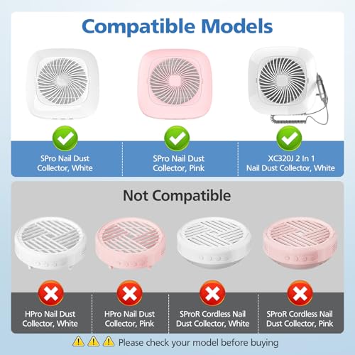 4 Pack Nail Dust Collector Replacement Filter Compatible with MelodySusie Nail Dust Collectors, Models SPro/ XC320J, Attach 99% of Nail Dust and Fly Ash, Reusable Acrylic Nail Tool, White