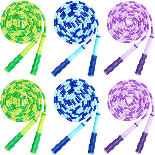 TYSISKNO 6 Pack Kids Jump Rope for Girls and Boys, Soft Beaded Jump Ropes for Kids, Adjustable Skipping Rope, Tangle-Free Segmented Rope for Kid and Women Men Adults Exercise, Keeping Fit, Training -