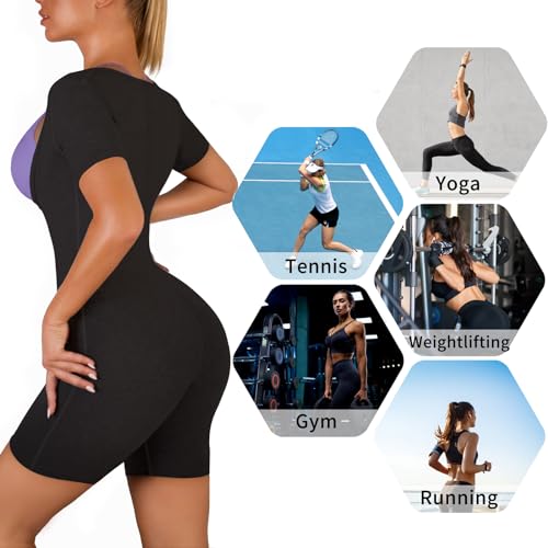 CEIUEO Women Sauna Suit Waist Trainer 3 in 1 Slimming Full Body Shaper Workout Top for Weight loss(BK S)
