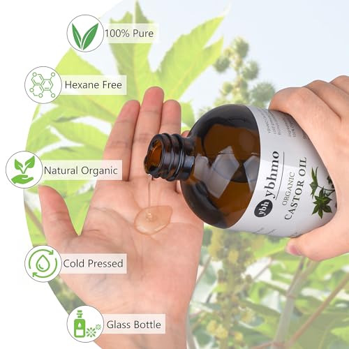 Cold Pressed Castor Oil Organic Glass Bottle(16 Fl Oz),100% Pure &Hexane Free, Castor Oil for Hair Growth & Care, Thicker Eyelashes & Eyebrows,Castor oil pack & Moisturize Body Skin