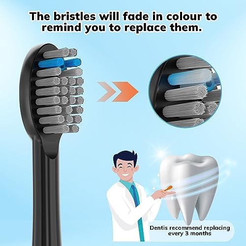 6 Pack Replacement Flossing Toothbrush Heads for Waterpik Sonic Fusion - Compatible with SF-01/SF-02/SF-03/SF-04 - Black with Caps
