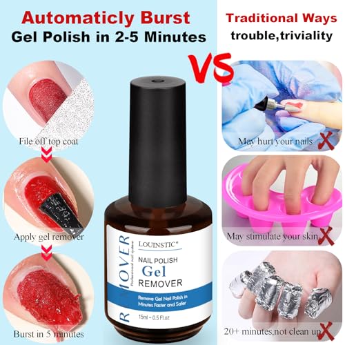 Gel Polish Remover, Gel Remover Kit Includes Cuticle Oil and Nail Polish Remover Tool No Soaking or Wrapping Removes Gel Polish in 2-5 Minutes
