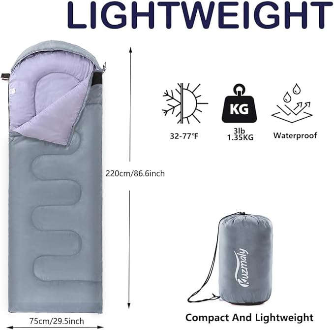 Camping Sleeping Bag 3 Seasons Lightweight &Waterproof with Compression Sack Camping Sleeping Bag Indoor & Outdoor for Adults & Kids