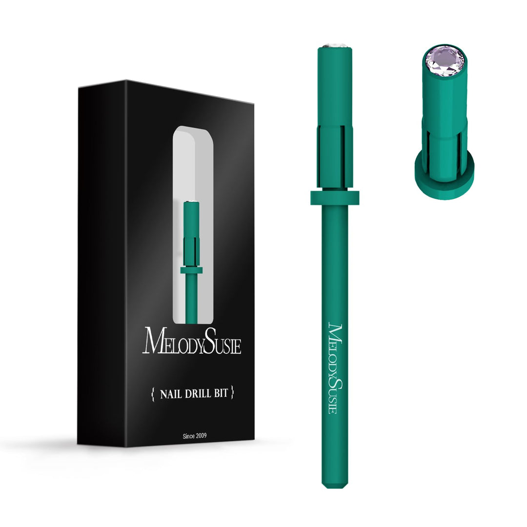MelodySusie Small Crystal Top 3.1mm Mandrel Bit for Nails, 3/32'' Easy Off Nail Drill Bits for Sanding Bands, Suitable for Acrylic Nails Gel Manicures and Pedicures, Dark Green