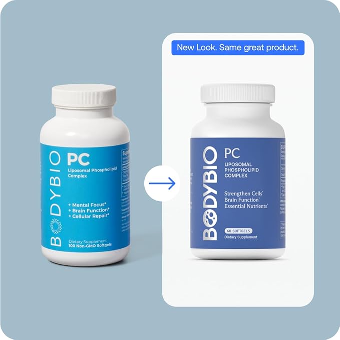BodyBio PC - Phosphatidylcholine for Mental Clarity, Healthy Aging, Cellular Repair, and Gentle Daily Detoxification - 100 Softgels