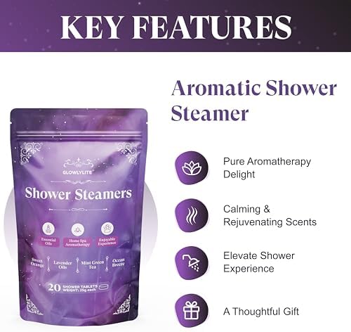 Shower Steamers Aromatherapy | 20 Pack Shower Steamers for Women & Men, Essential Oils for Stress Relief, Self Care, Gifts for Mom, Birthday, Stocking Stuffers & Christmas (Purple)