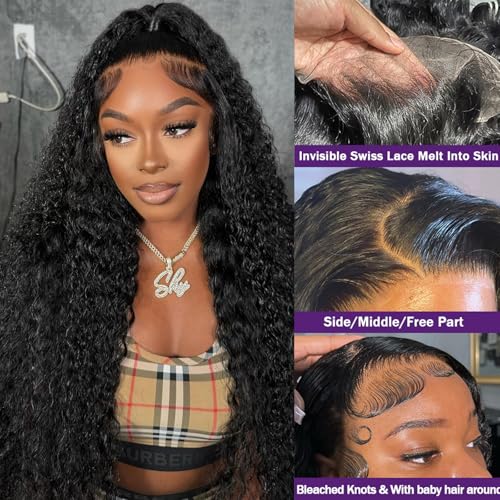 30 Inch 13X4 HD Lace Front Wigs Human Hair Deep Wave Wig for Women 200 Density Transparent Deep Wave Lace Front Wigs Glueless Curly Wigs Pre Plucked Full Lace Frontal Wigs With Baby Hair