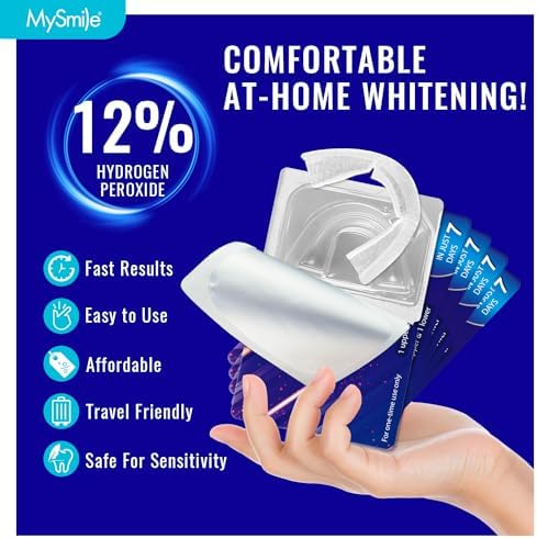 MySmile 7 Treatments Prefilled Teeth Whitening Trays Kit with 12% Hydrogen Peroxide Whiter Gel for Sensitive Tooth, Fast-Result Vegan Teeth Whitener Tooth Stain Remover, Mint Flavor