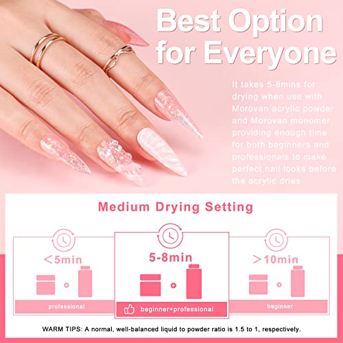 Morovan Acrylic Powder Set - 12 Colors Pure Color and Glitter Professional Polymer Nail Powder for Acrylic Nail Extension Carving