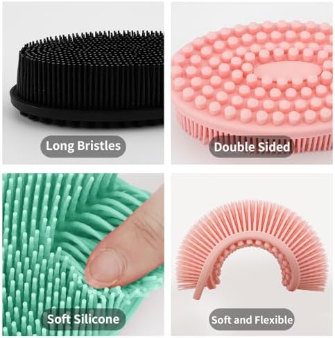 3 Pack Silicone Body Scrubber, Silicone Loofah Exfoliating Soft Body Scrubber, Silicones Body Brush Bath Shower Scrubber for Body, 2 in 1 Bath and Shampoo Wash Brush for Skin Exfoliation Men Women