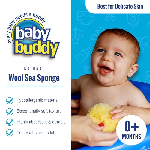 Baby Buddy Natural Wool Sea Sponge, Newborn Bath Time Essential, Ultra Soft for Delicate Skin, Hypoallergenic and Biodegradable, 1 Pack