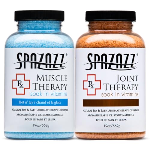 Spazazz Aromatherapy Spa and Bath Salts Crystals RX Therapy Collection 2 Pack Bundle- One 19 Oz Jar Each Spazazz Muscle Therapy and Joint Therapy- Dead Sea Bath Salt Crystals