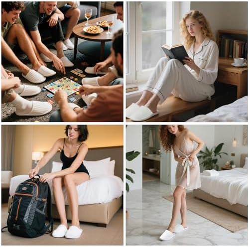 20 Pairs Bulk Disposable Slippers, White Soft Coral Fleece Spa Slippers for Guests, Comfortable Non-slip Closed Toe Slippers for Adults Hotel Travel Party House Bathroom