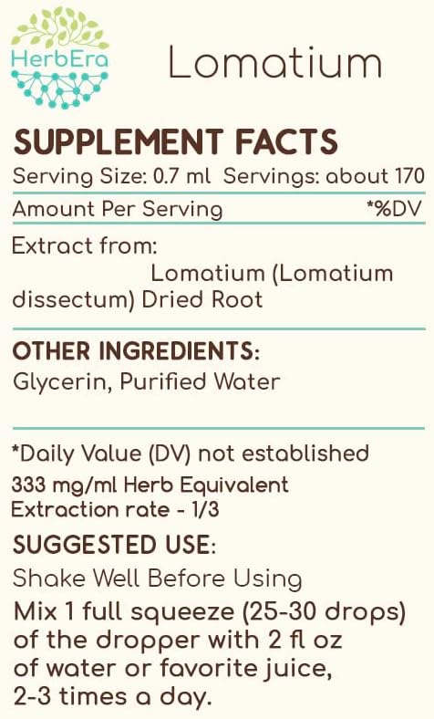 Lomatium B120 Alcohol-Free Herbal Extract Tincture, Concentrated Liquid Drops Natural Lomatium (Lomatium Dissectum) 4 fl oz