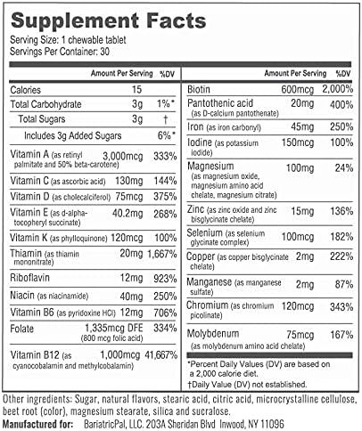 BariatricPal Multivitamin ONE 1 per Day! Bariatric Multivitamin Chewable with 45mg Iron - Mixed Berry (30 Count)