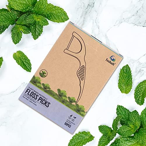 Natural Dental Floss Picks (300 Count) - Kraft Paper Box Packaging, Plant Based, PETA Approved Vegan, Eco Friendly, Sustainable Dental Flossers - Twin Floss (Mint)