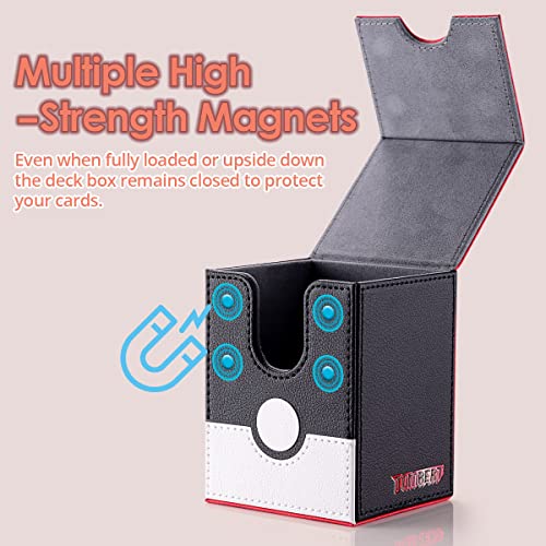 tombert 150+ Premium Deck Box Case for PTCG, MTG, Large Capacity with 2 Dividers, Fits 100+ Sleeved Cards TCG Trading Card Games(Vertical - Red & White)