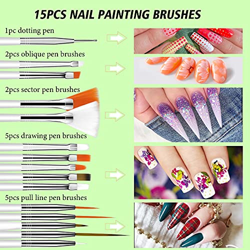 SAVILAND Gel Paint Kit: 48 Colors Nail Art Painting Gel Nail Polish Set with 15pcs Nail Art Brushes for Drawing Painting Home & Salon Manicure DIY