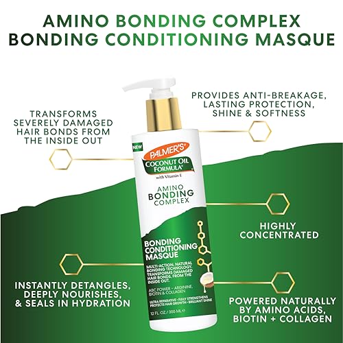 Palmer's Amino Bonding Complex Hair Mask, Intense Conditioning Masque Pack with Coconut Oil & Vitamin E, Heat Protectant, Anti Frizz, Adds Shine, Protects Hair Growth, All Hair Types, 12 fl. oz bottle
