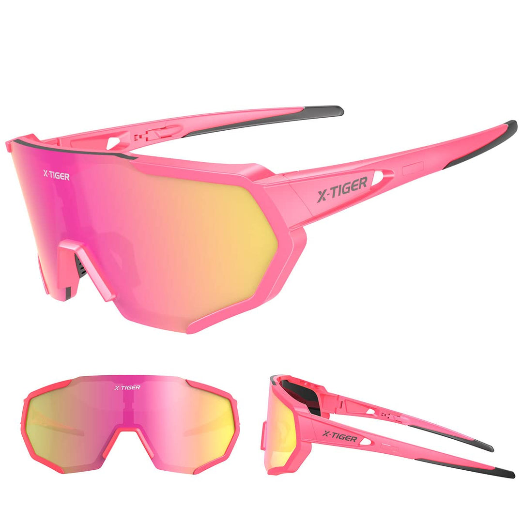 X-TIGER Polarized Sports Sunglasses with 5 Interchangeable Lenses,Mens Womens Cycling Bike Glasses,Baseball Running Fishing Golf Driving Sunglasses