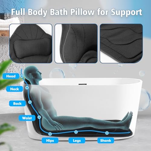 Full Body Bath Pillow for Tub-Extra Thick Bathtub Pillow with Head & Neck Support, Luxury Tub Pillow for Comfort, Non-Slip Bath Cushion for Women, Men & Seniors, Bathroom Accessories