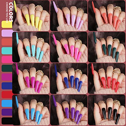 Teenitor Full Cover Color Press On Coffin Nails, 576pcs Fake Nail Tips in 24 Colors, Glue On Long Ballerina False Nails