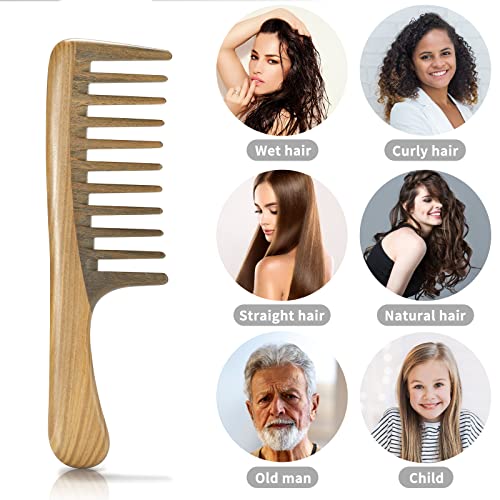 BESTOOL Wide Tooth Comb, Extra Large Natural Sandalwood Wide Tooth Comb Detangler for Curly Long Thick Wet or Dry Hair Anti-static