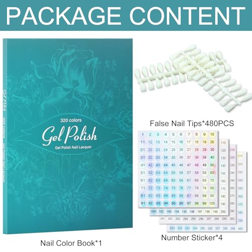 320 Nail Color Book,Nail Color Display Book with 480 Nail Tips & 1-400 Number Labels,Professional Nail Color Swatches Book for UV Gel Polish Nails Art Design(Green)