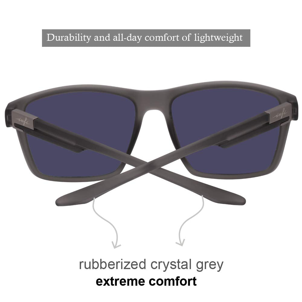 INFI Fishing Polarized Sunglasses for Men Women Driving Running Golf Glasses Green Mirrored UV Protection Designer Style Unisex (rubberized crystal grey)
