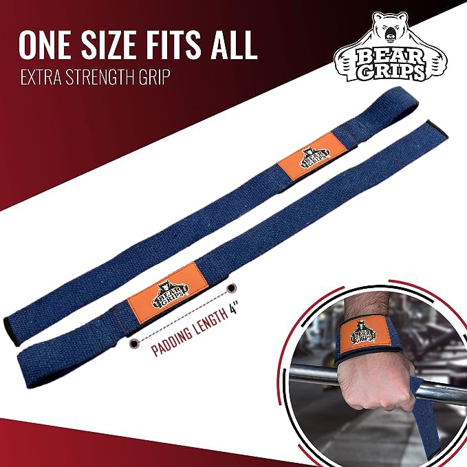 Bear Grips Lifting Straps Gym, Wrist Straps for Weightlifting, Gym Straps, Weightlifting Straps, Deadlift Straps, Weight Lifting Straps for Men, Weight Straps Lifting Women, 2 Lifting Strap Navy Blue