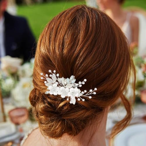 Catery Flower Bridal Hair Comb Silver Wedding Hair Clip Rhinestone Accessories for Women
