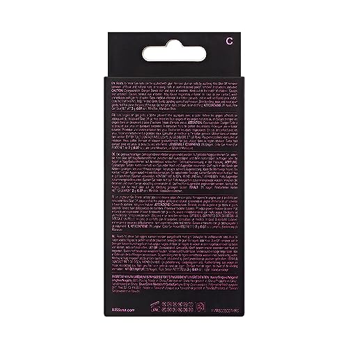 KISS Voguish Fantasy Halloween Nails, Black, Medium Length, Almond Shape, Pink Gel Nail Glue (2g), Mini Nail File, Manicure Stick, & 28 Fake Nails