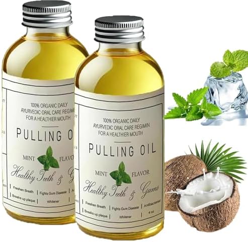 Coconut Oil Pulling for Teeth Whitening-Cocofresha Powerful Organic Coconut Peppermint Pulling Oil for Teeth and Gums, Pure Mouthwash Mint Freshness, Natural Cleanse, 4 Oz (2)