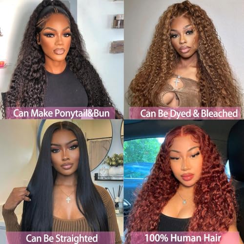 13x6 Deep Wave Lace Front Wigs Human Hair 180 Density, 30 Inch Curly Lace Frontal Wig Human Hair Pre Plucked with Baby Hair (30inch, 13x6 Curly Wig)