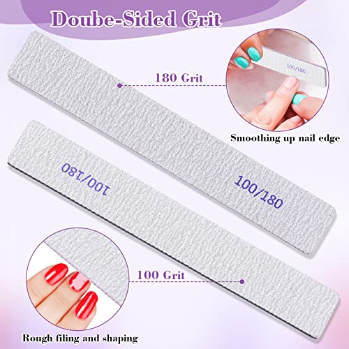 Xinnun 150 Pcs Nail Files 100/180 Grit Double Sides Professional Reusable Emery Board Nail Files for Acrylic Manicure Tools Suit for Home Salon