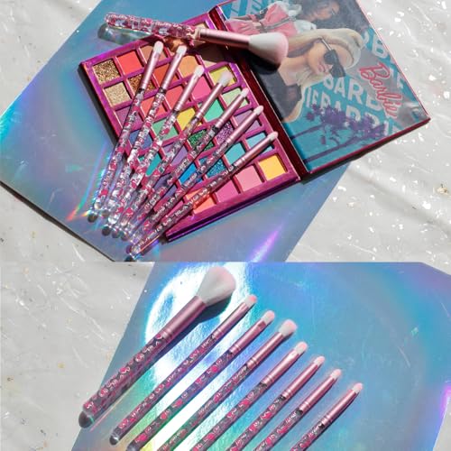 Barbie 35-Well Shadow Palette, Shimmery and Opaque Colors, Pigmented Blendable, 8 Application Brushes Ages 8+, Perfect for Parties, Sleepovers & Makeovers, By Townley Girl