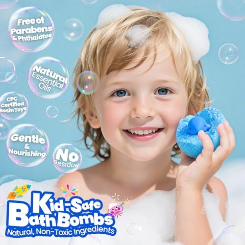 Bath Bombs for Kids with Surprise Inside – 28 Fun Fizzy Shower Bombs with Land & Sea Animal Toys, Kid-Friendly & Non-Toxic, Handmade Birthday Party Favors & Summer Gifts for Girls and Boys