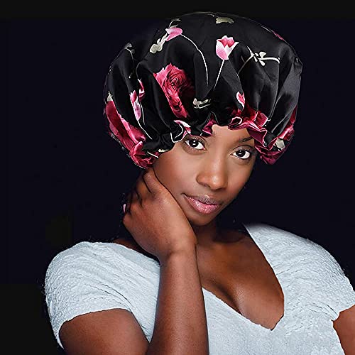 5pcs Satin Silk Hair Bonnet for Sleeping Women, Sleep Bonnets for Women, Silky Double Layer Adjustable Sleep Cap for Curly Hair Braids