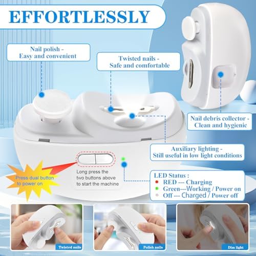 3-in-1 Electric Nail Clippers, Upgrade Electric Nail Clippers for Seniors or Babys, Automatic Electric Polishing Nail Clipper with Collector, Electric Nail Trimmer Gift for Your Loves (Cream-White)