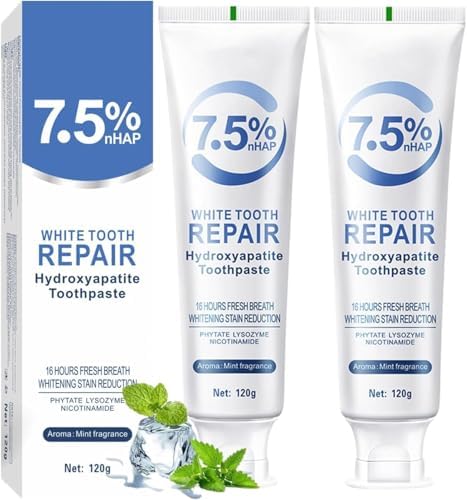 7.5% Hydroxyapatite Toothpaste for Enamel Protection, Fluoride-Free Formula with Gentle Mint, for Sensitive Teeth, Daily Protection, Long-Lasting Fresh Breath, 4.23 Oz (2)