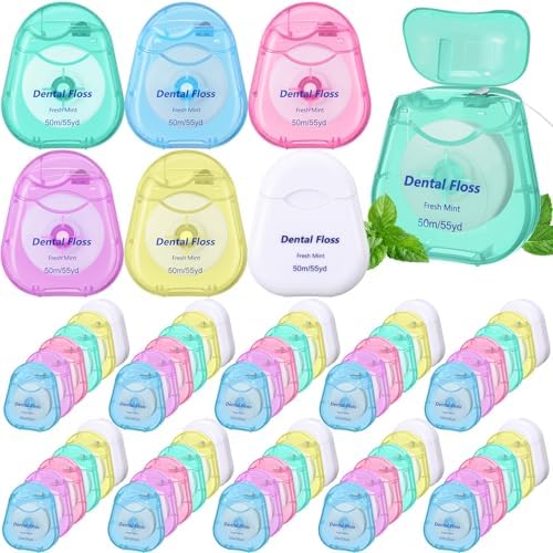 48 Pack Dental Floss Bulk 50m Each Mint Travel Dental Floss Oral Care for Teeth and Gum Protection(Multicolor)