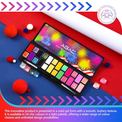 ABAC 24 Color Hema-Free Solid Gel Nail Polish,Ombre Gel Nail Polish,Pat Paint Nail Gel- Neon Pink,Yellow & Midnight Shimmer All-Year Clump-Free for Weddings,Date Nights,Office,w/Dual Brush