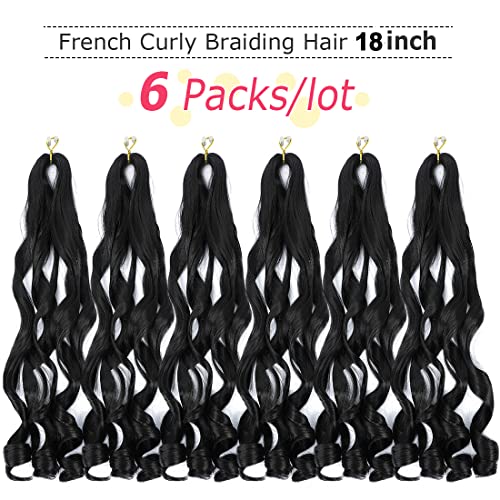 6 Packs French Curl Braiding Hair 18 Inch Loose Wave Bouncy Braiding Hair Pre Stretched 100g/pack Yaki Curly Crochet hair for Black Women Hair Extensions (1B)