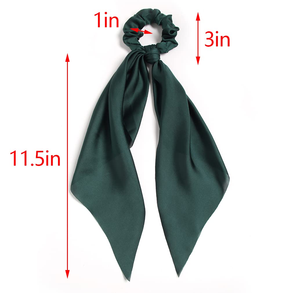 Pack of 2 Knotted Bow Hair Scrunchies Elastic Hair Scarf Black Hair Ties Bands Satin Hair Ribbon Scrunchy Red Ponytail Holder for Women and Girls (Dark green)