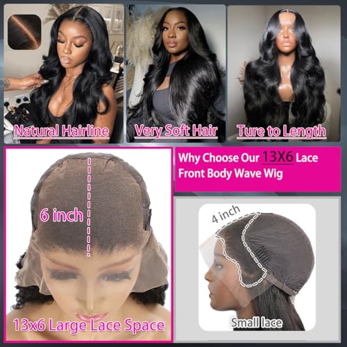 30 Inch Body Wave Lace Front Wigs Human Hair 220 Density Frontal Wigs Human Hair 13x6 Hd Lace Front Wigs Human Hair Pre Plucked Brazilian Virgin Hair Glueless Wig Body Wave Wig for Women Natural Black
