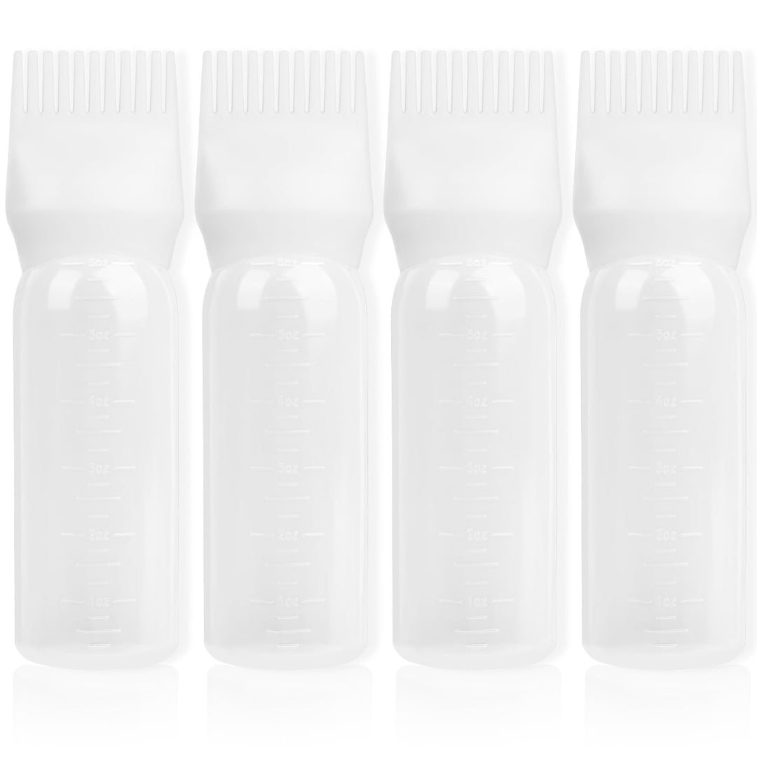 BLAAROOM Root Comb Applicator Bottle 6 Ounce, 4 Pack Hair Oil Applicator with Root Comb Brush for Scalp Hair Oiling - White
