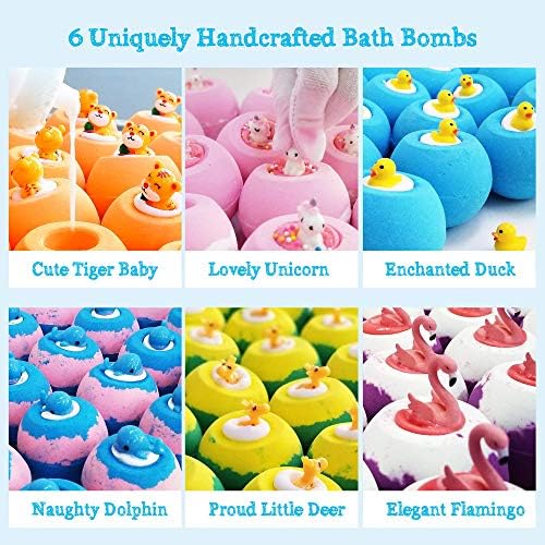 Aofmee Bath Bombs for Kids, Handmade Natural Bath Bombs with Toy Inside, Shea Cocoa Butter Moisturize, Spa Fizzies Bath Bomb Kit, Birthday Christmas Holiday Gifts for Women, Girls, Boys