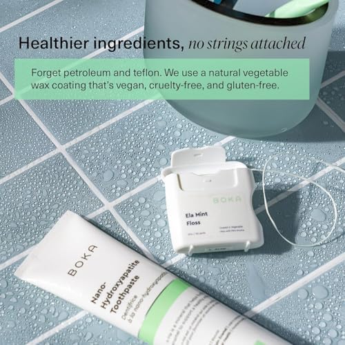 Boka Ela Mint Woven Dental Floss, Made from Natural Vegetable Wax, Teflon-Free and Petroleum-Free, 30 Yards of Waxed Floss (Pack of 3)