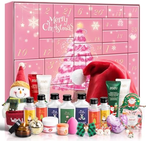 Advent Calendar 2024, 24PCS Holiday Beauty Advent Calendar, Spa Gift Set, Bath & Body Care, 24 Days of Countdown Calendar-Limited Edition Christmas Gifts Skincare Sets for Teen Girls and Women Gift (Pink)