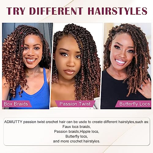 12 Inch Pre-Looped Passion Twist Crochet Hair - 8 Packs Pretwisted Bohemian Braiding Hair for Black Women, Soft Tangle-Free Synthetic Hair for Protective Styles, Easy Install Crochet Braids (1B/30)
